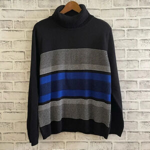 Women’s Karen Scott black with blue stripes turtleneck sweater 100% cotton XL